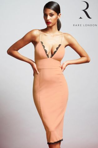 Rare Contrast Trim Plunge Midi Dress